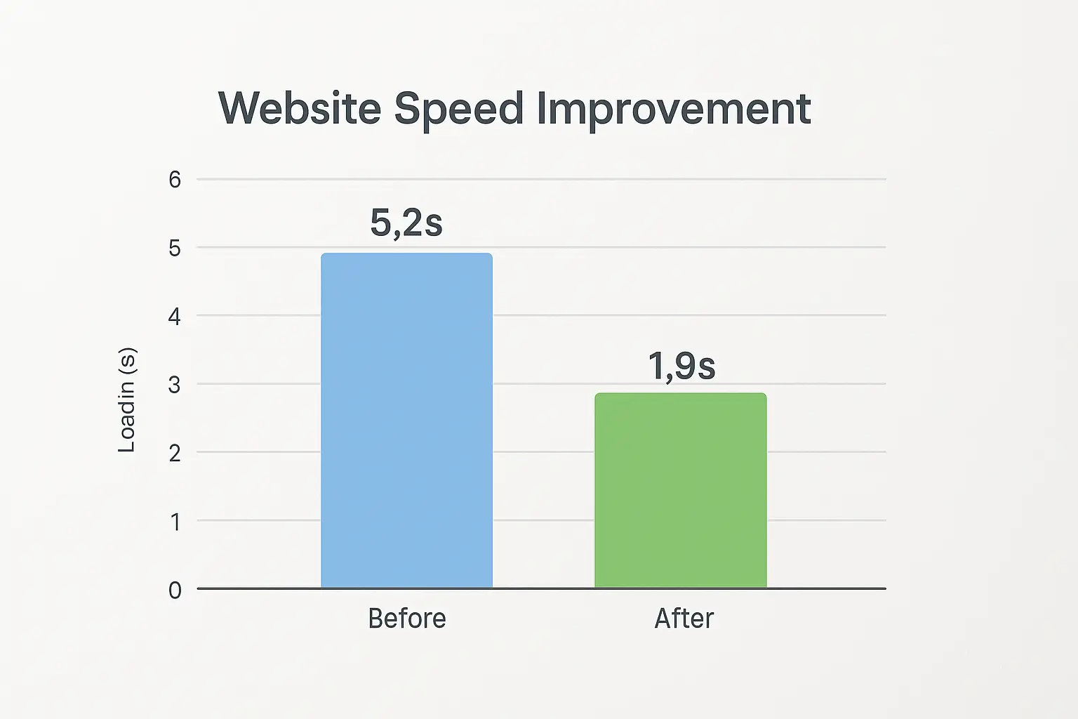 Bar chart comparing website loading time before and after optimisation